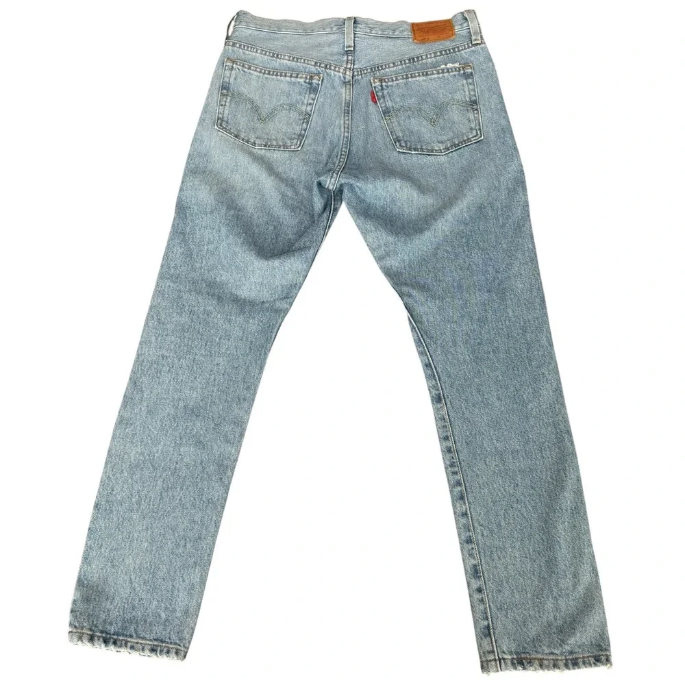 Levis Premium 501 Distressed Light‎ Wash Button Fly Jeans W28 L28 Denim Skinny